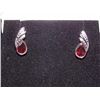 Image 1 : EARRINGS - NEW 1CTW  PEAR FACETED GARNETS & 2 ROUND FACETED DIAMONDS IN STERLING SILVER SETTING - RE