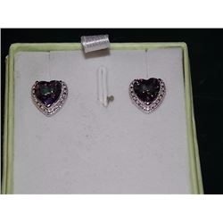 EARRINGS- NEW 1.25 CTW HEART FACETED MYSTIC TOPAZ & DIAMOND IN STERLING SILVER SETTING - INCLUDES CE