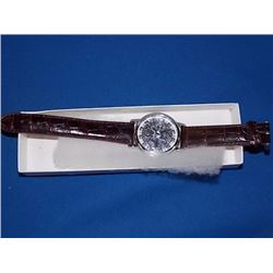WATCH - NEW 2 SIDED SKELETON WATCH WITH LEATHER STRAP - WORKING - SILVER TONE