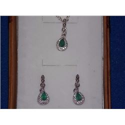 EARRINGS - NEW PEAR FACETED EMERALD & DIAMONDS IN STERLING SILVER SETTING - INCLUDES CERTIFICATE $42