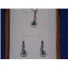 Image 1 : EARRINGS - NEW PEAR FACETED EMERALD & DIAMONDS IN STERLING SILVER SETTING - INCLUDES CERTIFICATE $42