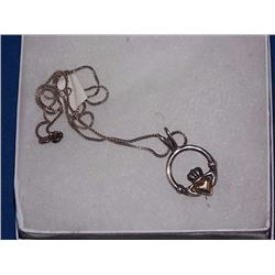 NECKLACE -IRISH CLADDAGH STERLING SILVER NECKLACE WITH 14KT ACCENTS - INCLUDES 17' STERLING SILVER C