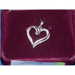 PENDANT - DIAMONDS IN STERLING SILVER RIBBON HEART DESIGN SETTING - WITH CERTIFICATE $737