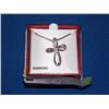 Image 1 : NECKLACE - 2 ROUND FACETED WHITE DIAMONDS IN STERLING SILVER CROSS DESIGNED SETTING - RETAIL ESTIMAT