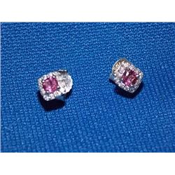 EARRINGS - NEW .34CTW SQUARE CUSION CUT TOURMALINES & 24 ROUND FACETED DIAMONDS IN 10K WHITE GOLD SE