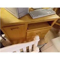 OAK CABINET WITH 2 DRAWERS - ON WHEELS