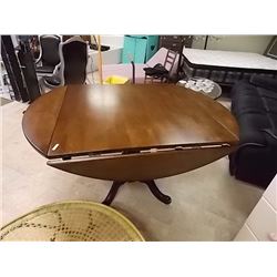 VINTAGE MAHOGANY ROUND TABLE WITH 4 DROP SIDES SINGLE PEDESTAL DUNCAN PHYPHE BASE - AWESOME CONDITIO