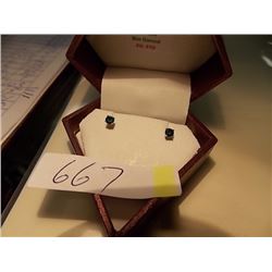 EARRINGS - ENHANCED BLUE DIAMONDS IN 14K YELLOW GOLD SETTING - INSURANCE VALUE $700