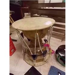 ORNATE CARVED DRUM - FIRST NATIONS DESIGN