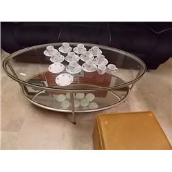 NEW OVAL METAL & GLASS MIRROR TOP COFFEE TABLE
