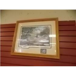 FRAMED LIMITED COMMEMORATIVE PRINT - KEN ZYLLA - PHEASANTS - "NARY A CARE" - 24 X 20" FRAME - WITH S
