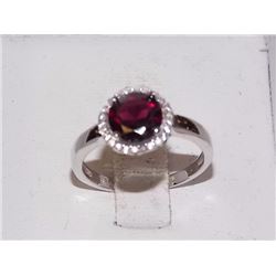 RING - 1 CT GARNET & DIAMOND IN STERLIGN SILVER SETTING - RETAIL ESTIMATE $350