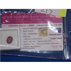 GEMSTONE - 2.96CT OVAL FACETED RUBY - ASSAY CARD CERTIFICATION BOTH SEALED AND NUMBERED - RETAIL EST