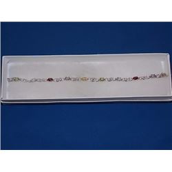 BRACELET - 9 OVAL FACETED MULTI GEMSTONES IN STERLING SILVER DOUBLE INFINITY DESIGNED LINK SETTING -
