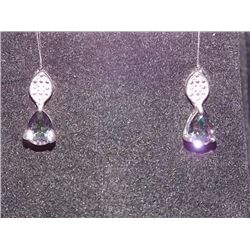 EARRINGS - NEW 1.25 CTW PEAR FACETED MYSTIC TOPAZ & ROUND FACETED DIAMONDS IN STERLING SILVER STUD D