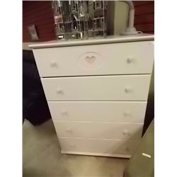 DRESSER - WHITE - 5 DRAWER - PINK HEART HANDLES