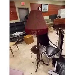 VINTAGE WOOD FLOOR LAMP WITH SIDE TABLE - WITH SHADE