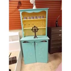 BEDROOM CHILD'S SHELF UNIT - PAINTED BLUE - DOORS NEED REATTACHING