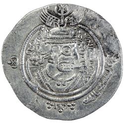 ARAB-SASANIAN: 'Abd al-Malik b. Marwan, 685-705, AR drachm (3.94g), DA+P (Fasa), YE60. VF