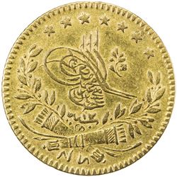 TURKEY: Abdul Mejid, 1839-1861, AV 25 kurush (1.78g), Kostantiniye, AH1255 year 17. EF