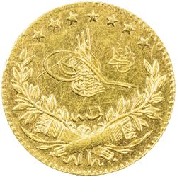 TURKEY: Abdul Hamid II, 1876-1909, AV 25 kurush (1.80g), Kostantiniye, AH1293 year 26. BU