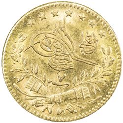 TURKEY: Abdul Hamid II, 1876-1909, AV 25 kurush (1.81g), Kostantiniye, AH1293 year 7. BU