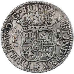 MEXICO: Felipe V, 2nd reign, 1724-1746, AR 2 reales, 1738/7-Mo