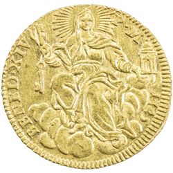 PAPAL STATES: Benedetto XIV, 1740-1758, AV zecchino (3.42g), 1745. AU