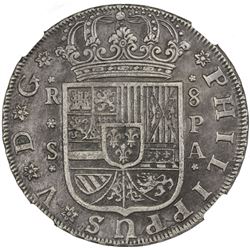 SPAIN: Felipe V, 1700-1746, AR 8 reales, 1735-S. NGC EF