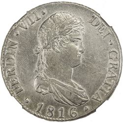 SPAIN: Fernando VII, 1808-1833, AR 8 reales, 1816-M. NGC AU