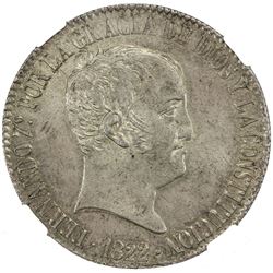 SPAIN: Fernando VII, 1808-1833, AR 20 reales, 1822-M. NGC MS63