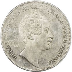 SWEDEN: Oskar I, 1844-1859, AR riksdaler specie (33.73g), 1852 AG. EF