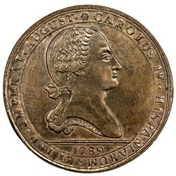 CHILE: Carlos IV, 1788-1808, AE proclamation 8 reales (28.73g), 1789. AU
