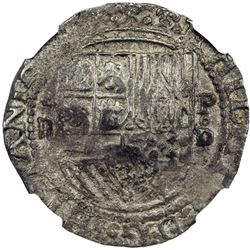 PERU: Felipe II, 1556-1598, AR 2 reales cob (6.88g), ND-P. NGC EF45