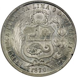PERU: AR sol, 1870. NGC MS62