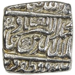 MUGHAL: Akbar I, 1556-1605, AR square 1/2 rupee (5.43g), Urdu Zafar Qarin, year alf (AH1000). EF