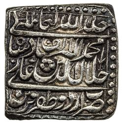 MUGHAL: Akbar I, 1556-1605, AR square rupee (11.39g), Urdu Zafar Qarin, AH1000 (alif). EF