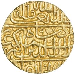 MUGHAL: Akbar I, 1556-1605, AV mohur (10.90g), Agra, AH977. EF