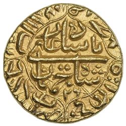 MUGHAL: Shah Jahan I, 1628-1658, AV mohur (10.89g), Akbarabad, AH1062 year 26. NGC MS64