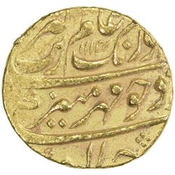 MUGHAL: Aurangzeb, 1658-1707, AV mohur (10.89g), Ahsanabad, AH1114 year 46. VF
