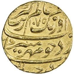 MUGHAL: Aurangzeb, 1658-1707, AV mohur (10.90g), Multan, AH1075 year 7. VF-EF