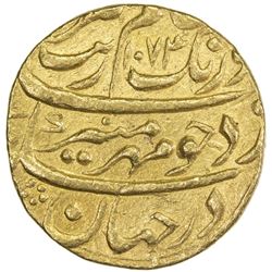 MUGHAL: Aurangzeb, 1658-1707, AV mohur (10.91g), Multan, AH1074 year 7. VF