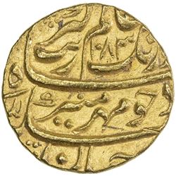 MUGHAL: Aurangzeb, 1658-1707, AV mohur (10.94g), Multan, AH1083 year 16. EF