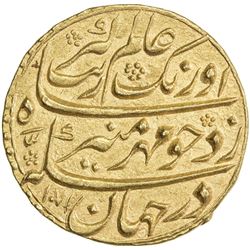 MUGHAL: Aurangzeb, 1658-1707, AV mohur (10.94g), Shahjahanabad, AH1071 year 3. EF