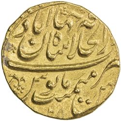 MUGHAL: Aurangzeb, 1658-1707, AV mohur (10.89g), Shahjahanabad, AH1096 year 28. EF