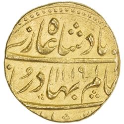 MUGHAL: Shah Alam Bahadur, 1707-1712, AV mohur (10.93g), Khujista Bunyad, AH1119 year one (ahad). EF