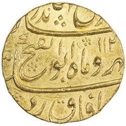 MUGHAL: Jahandar, 1712-1713, AV mohur (10.91g), Shahjahanabad, AH1124 year one (ahad). AU