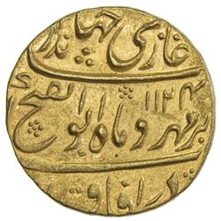 MUGHAL: Jahandar, 1712-1713, AV mohur (10.94g), Shahjahanabad, AH1124 year one (ahad). NGC MS64