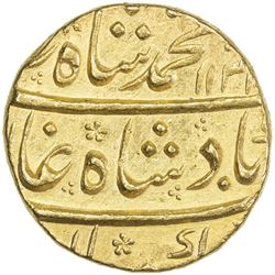 MUGHAL: Muhammad Shah, 1719-1748, AV mohur (10.96g), Khujista Bunyad, AH113x year 3. EF
