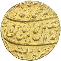 BHARATPUR: AV mohur (10.77g), Mahe Indrapur, AH1176 year 4. VF-EF